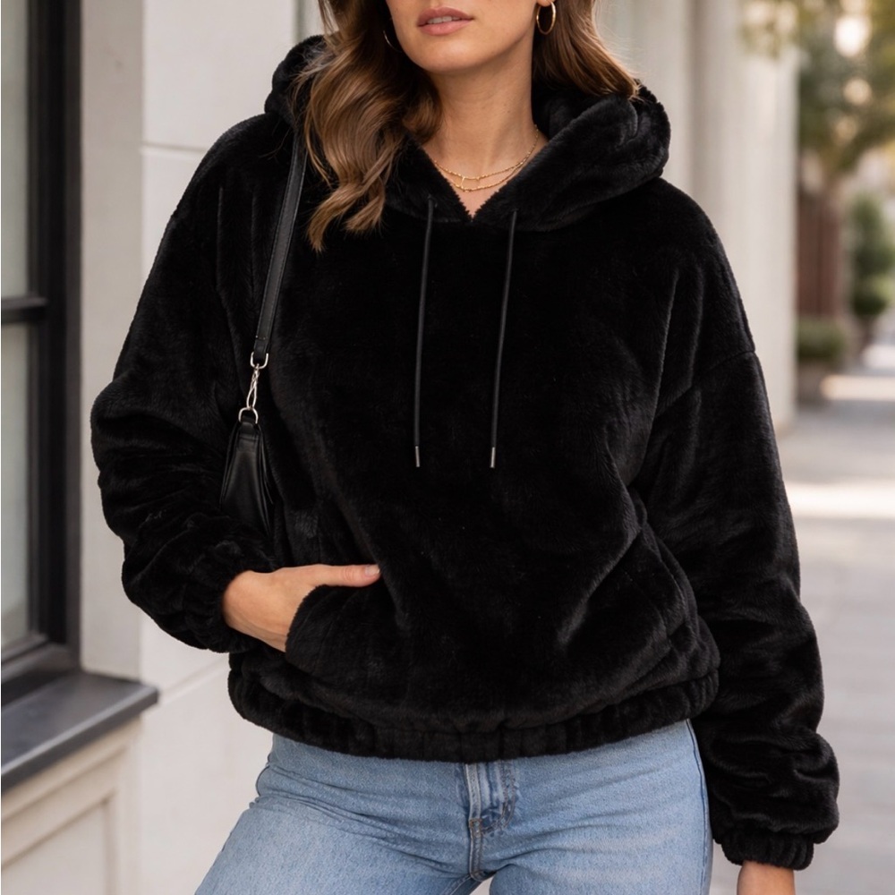 Truth Black faux fur hoodie